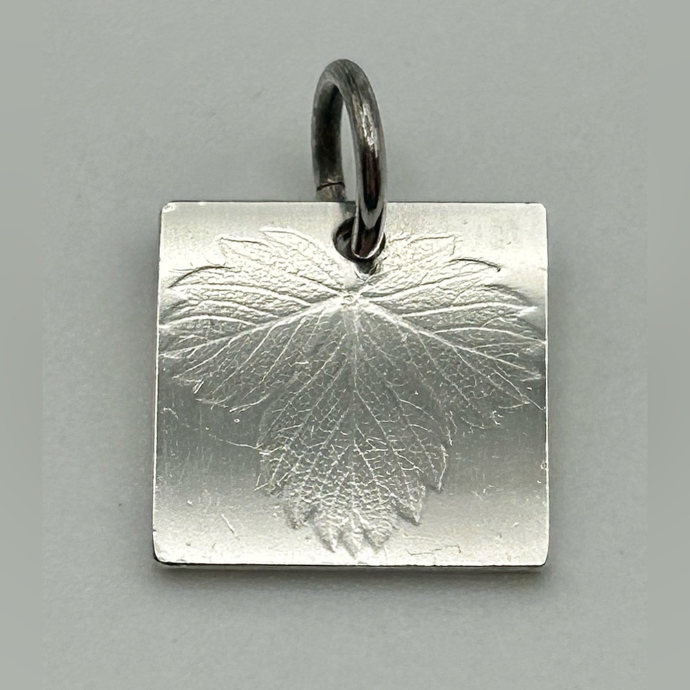 Square Leaf-Engraved Sterling Silver Pendant Charm - image 1